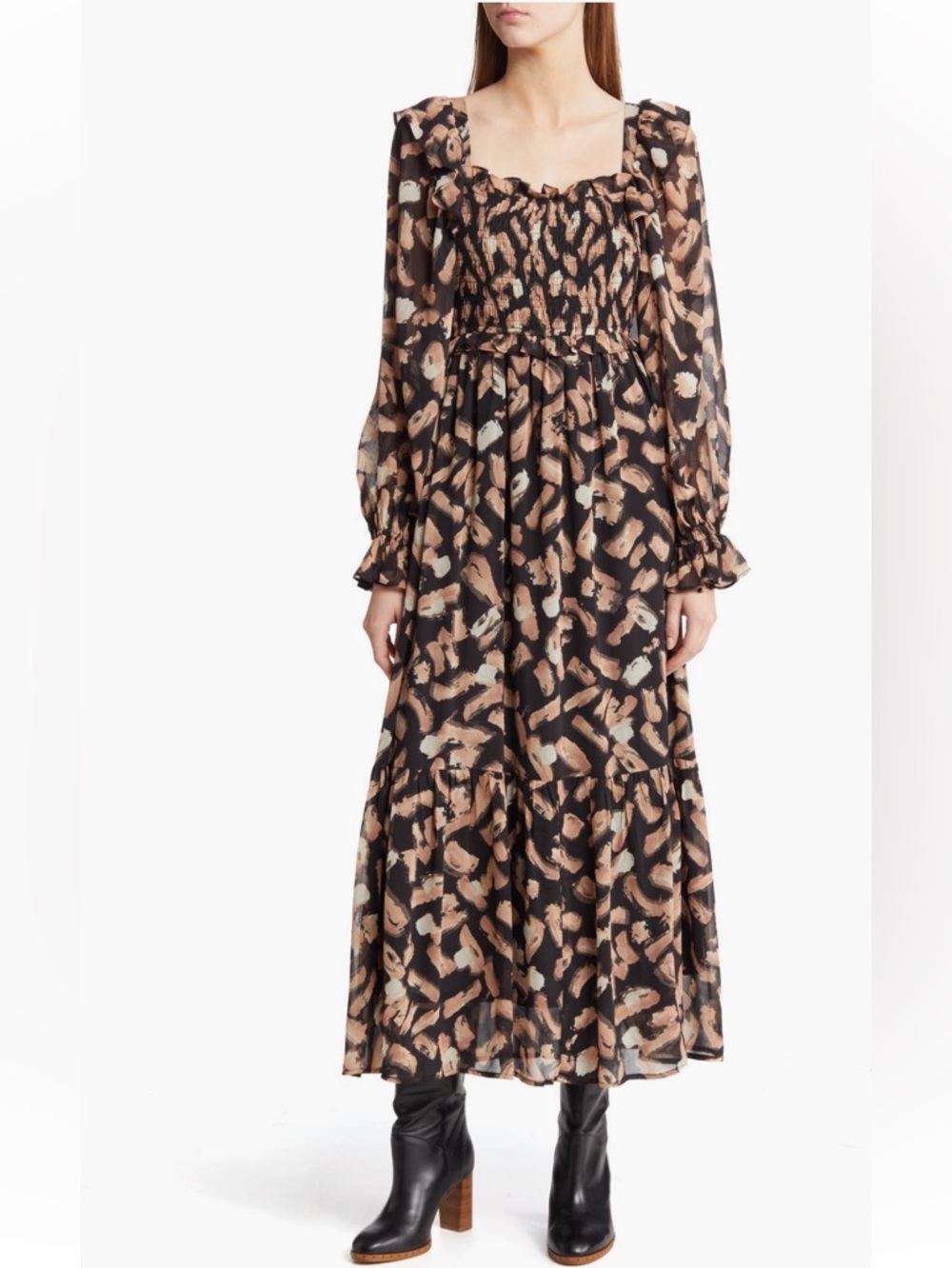 Anthropologie Moon River Smocked Square-Neck Dress, Size: Medium